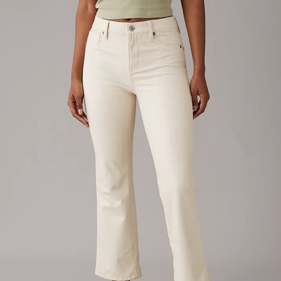 American Eagle High Waist Grey Vegan Leather Bootcut Cropped Pants Size 10R NWT - Picture 3 of 3